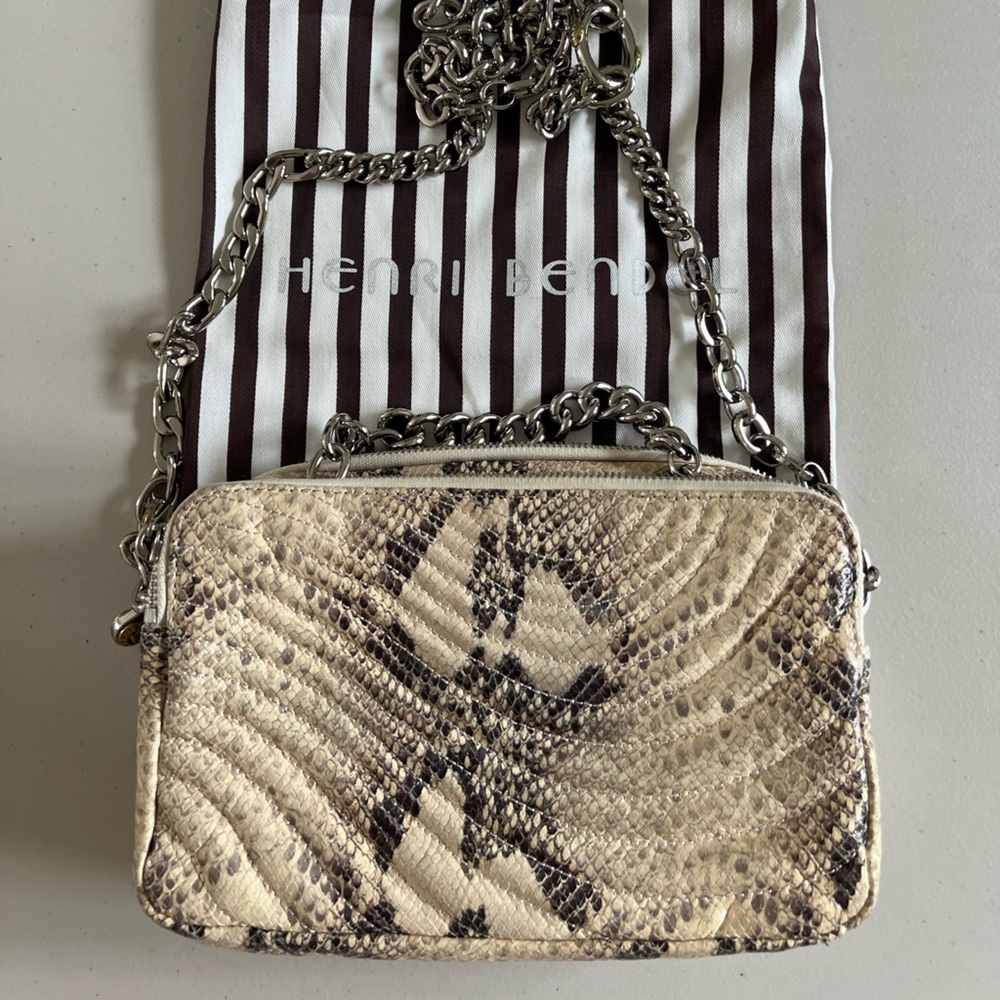 Henri Bendel Snakeskin Embossed Leather Crossbody with Chain Strap